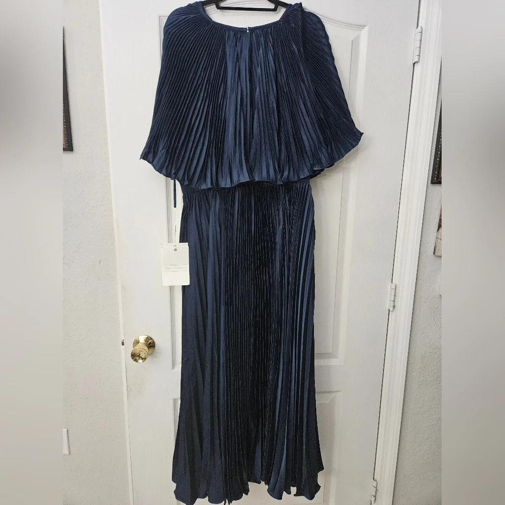 Mac Duggal PLEATED CAPLET T-LENGTH DRESS 49638, Size 18 Navy NWT - Picture 7 of 16